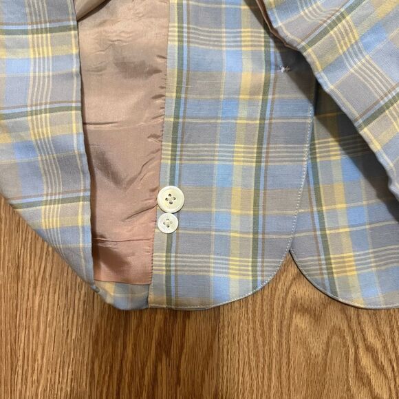 Vintage Gap Blazer Womens Large Blue Yellow Plaid Print Linen 1990s - Picture 7 of 9